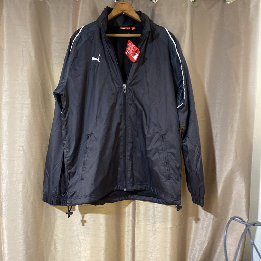 Puma Men’s M Full Zip Windbreaker Jacket Black White Lightweight Sports Logo